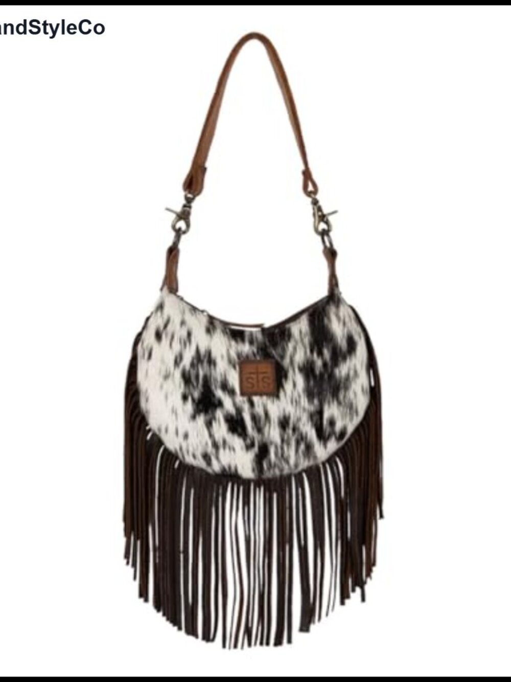 Full Grain Leather Hobo Bag with Hair on Hide Fringe & Shoulder Strap